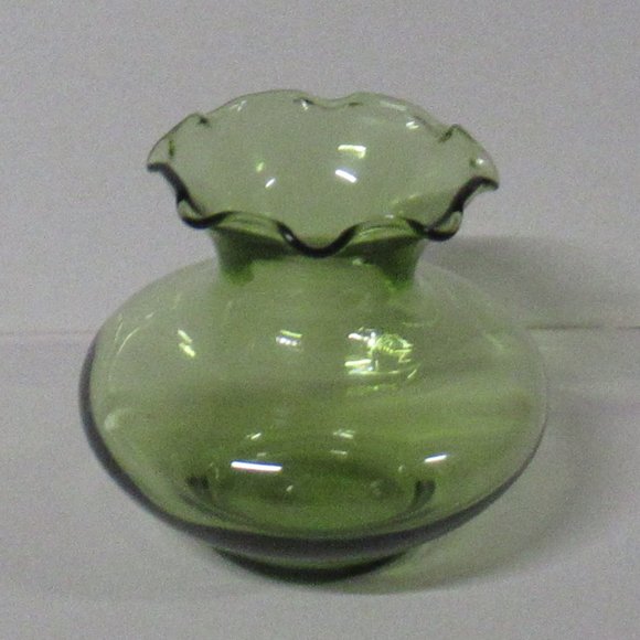 Vintage Small Light Olive Green Ruffled Vase